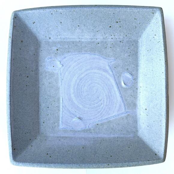 Patrick Horsley Studio Pottery Footed Plate Tray Grey, Blue, Purple 7 3/4" - Picture 1 of 4